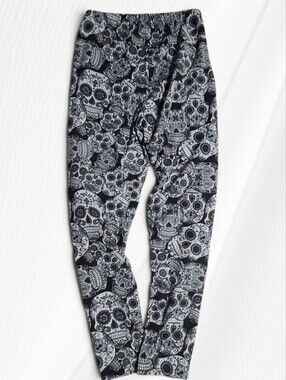 💥 Just Cozy Sugar Skull Fleece-Lined Leggings - Size XL 💀